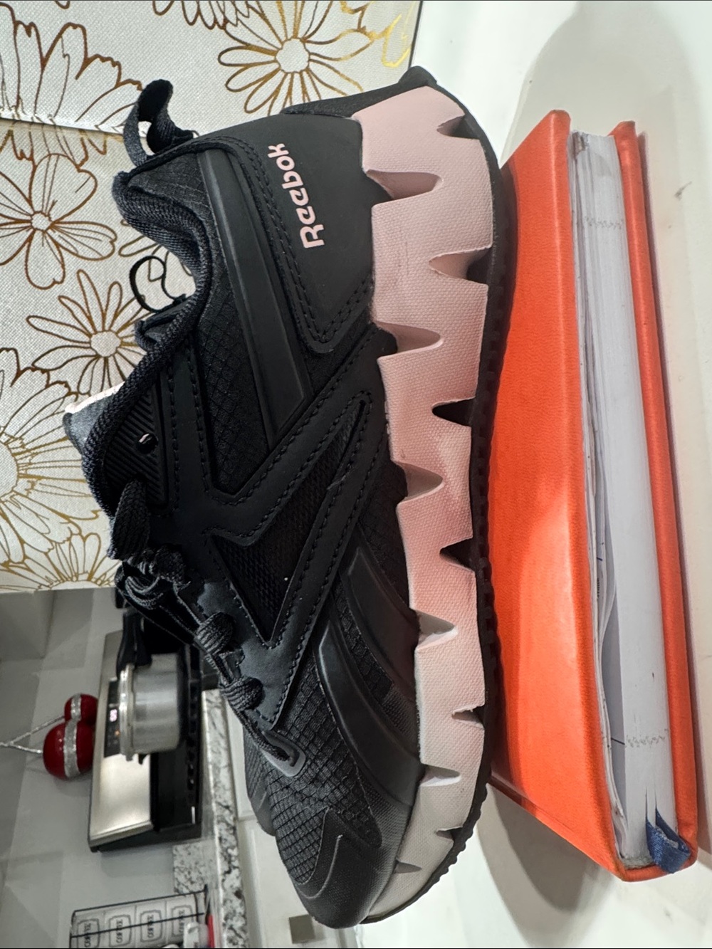 Reebok Black and Light Pink Chunky Sole Athletic Sneakers